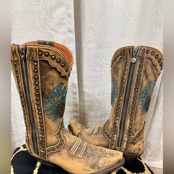 Dan Post DP3441 Distressed Leather Turquoise Heart Cowgirl Boots 6.5M – Western - Picture 6 of 8